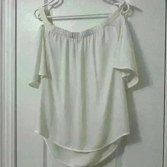 Naked Zebra Woman’s White Sheer Business Casual Off-the-shoulder Flowy Top - Picture 3 of 11